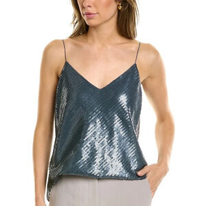 NWT Lafayette 148 New York Eva Sequin Camisole Tank Top in Smoked Slate Size S
